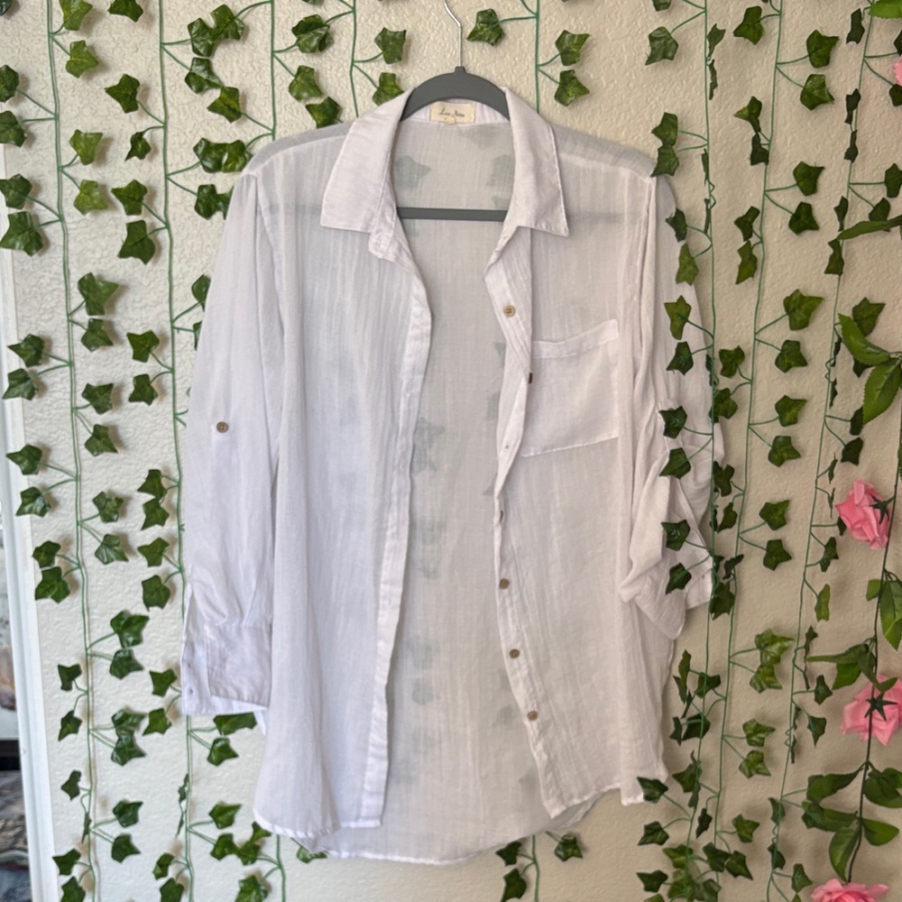 Love Notes White Casual Button Down Shirt